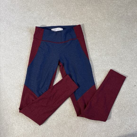 Outdoor Voices Tri-Tone Leggings Womens Small Colorblock 7/8 Navy Maroon - Picture 1 of 8